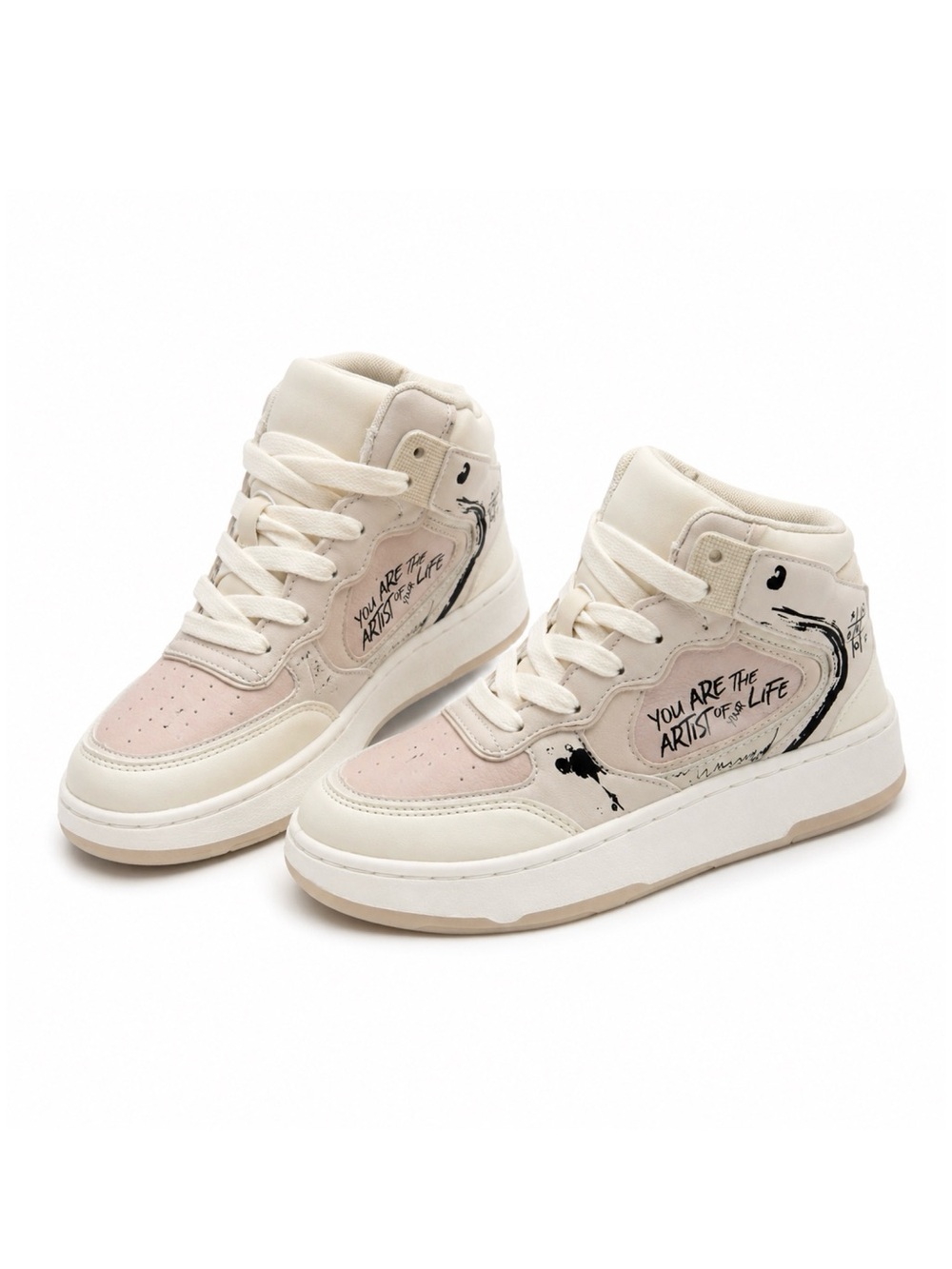 Zara Kids High-Top Sneakers in Cream & Pink with Graphic